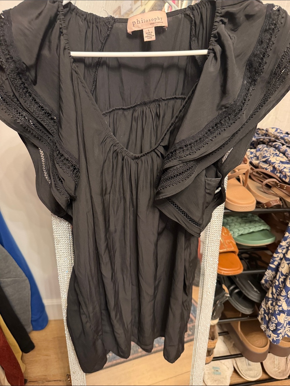Philosophy Black Flutter-Sleeve Tunic Top